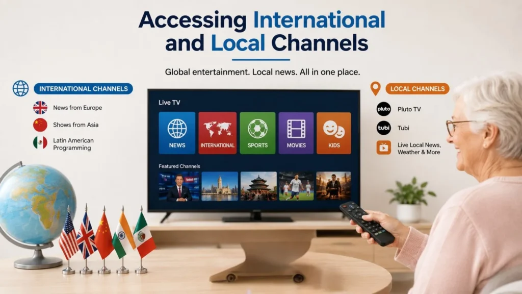 Android streaming box interface designed for simple navigation and senior-friendly control