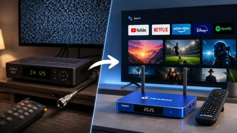 Cable box vs streaming box with modern TV entertainment setup