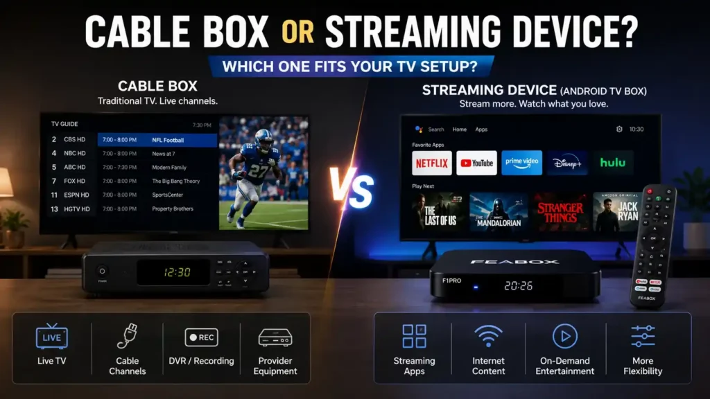 Cable box or streaming device comparison for choosing the right TV setup