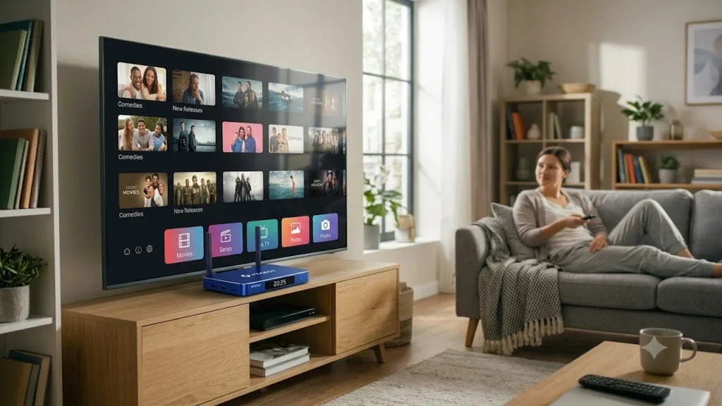 Android TV Box adds a flexible Android streaming experience to a regular TV, with access to apps, IPTV, and entertainment content.