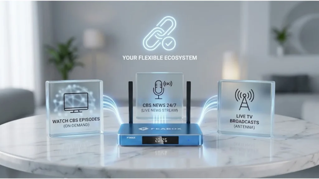 Flexible hardware ecosystem illustrating methods for accessing local broadcasts on your screen.