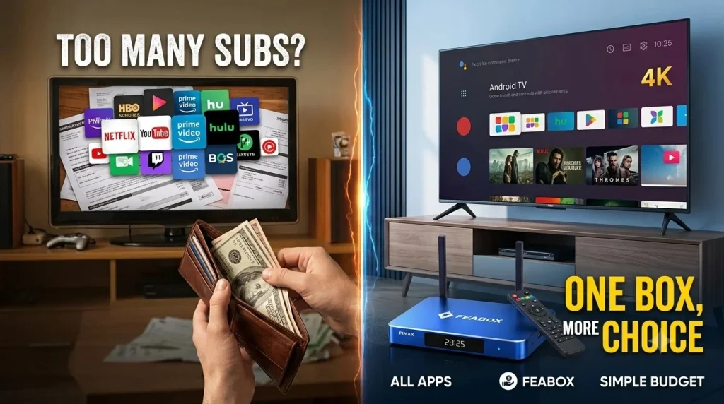 Rising streaming costs and alternatives with FeaBox F1 Max and multiple streaming subscriptions